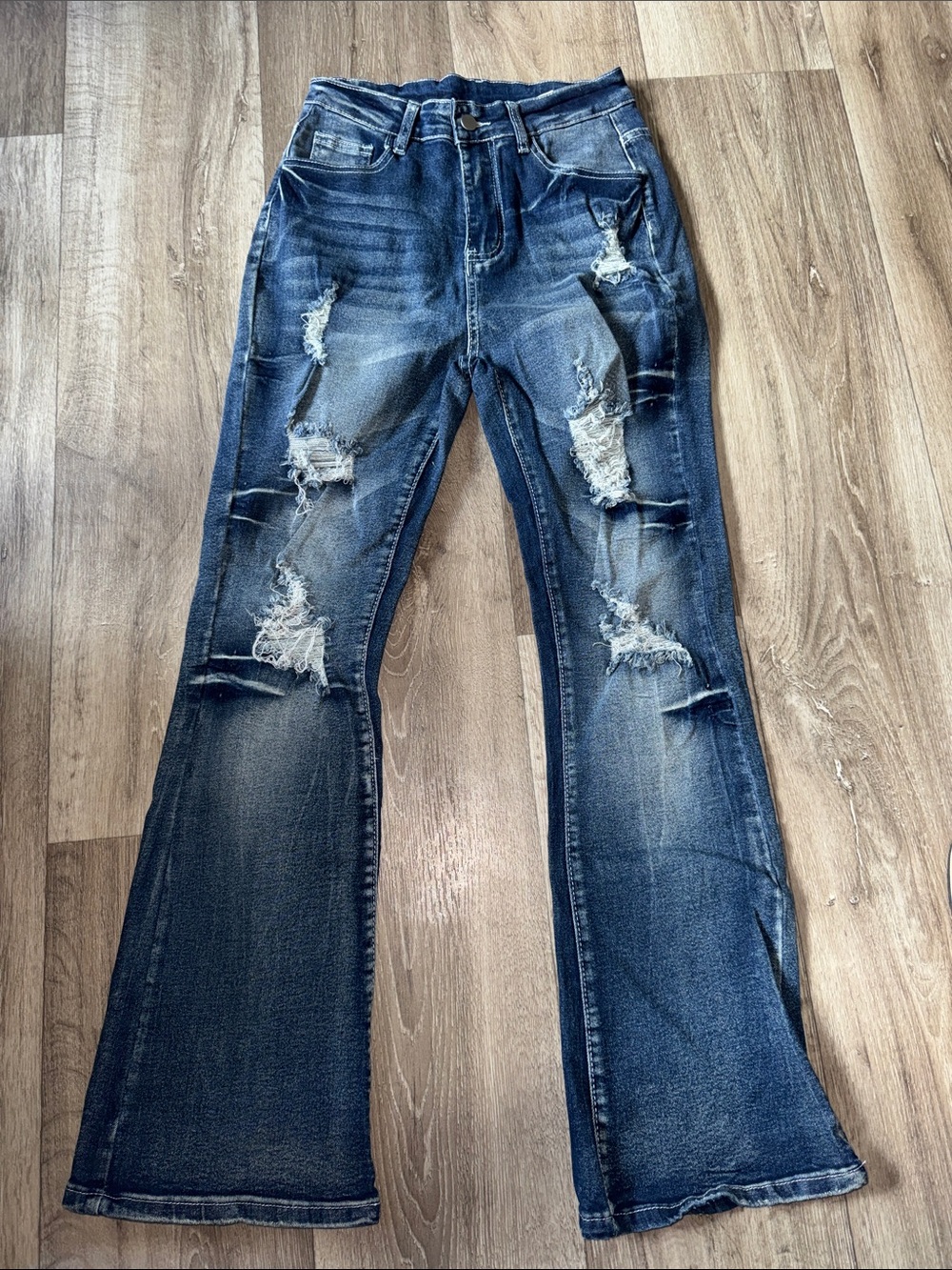 Distressed Dark Blue Women's Flare Jeans